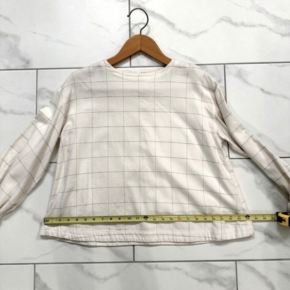 MUJI flannel blouse, off-white with black window-pane plaid, size XS - Picture 4 of 9